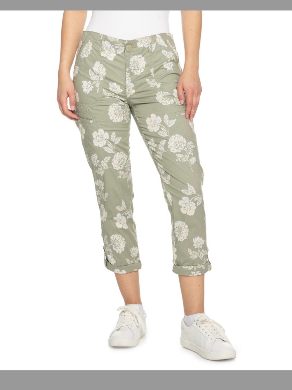 Democracy Flexellent Green Floral cargo pants Convertible Utility Cropped 8
